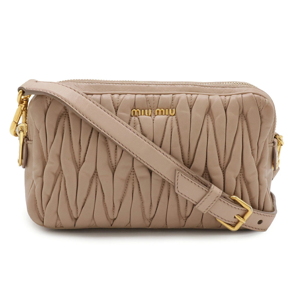 Miu Miu Matelasse Gathered Shoulder Bag Leather Pink Beige Cream
